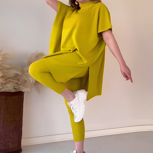 Roxanna - Swobodny, dwuczęściowy zestaw z materiału dla kobiet