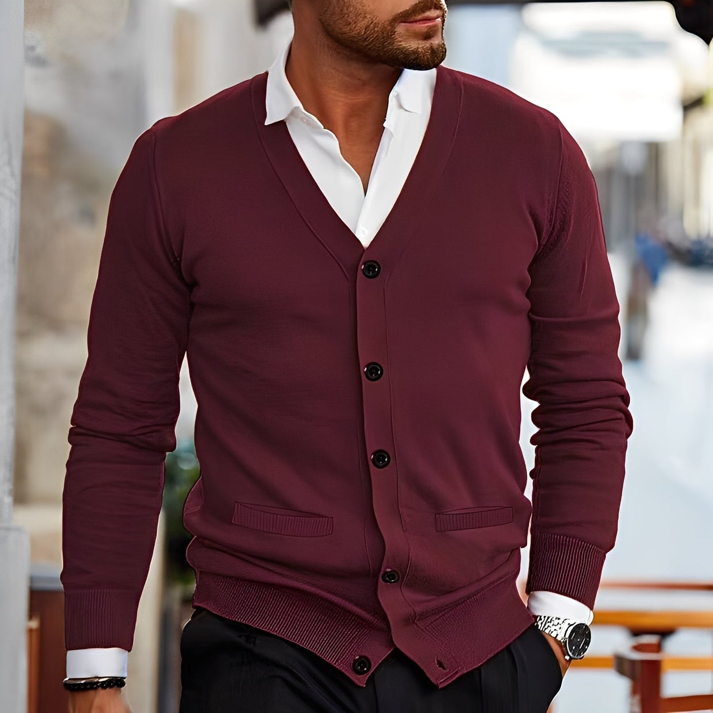 Terence - Retro męski sweter z kieszeniami