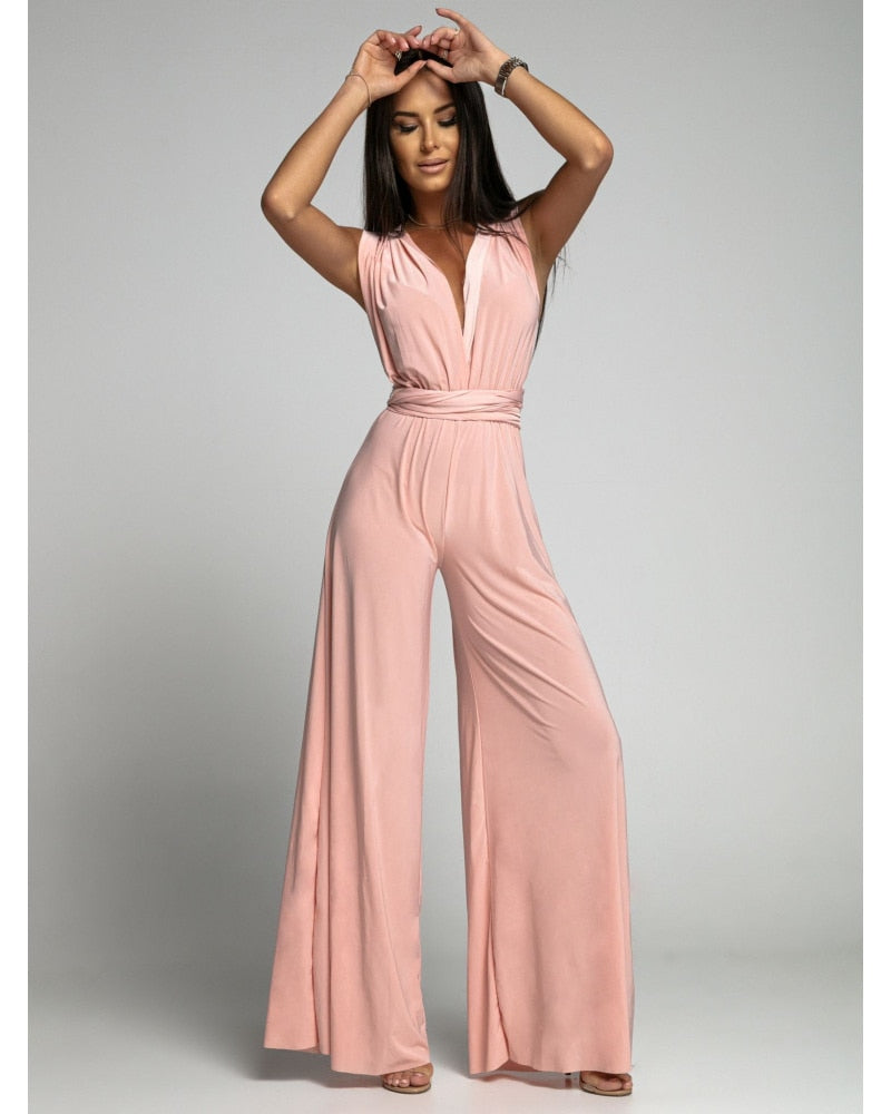 FlairFashion - Sleeveless Jumpsuit with V-Neckline