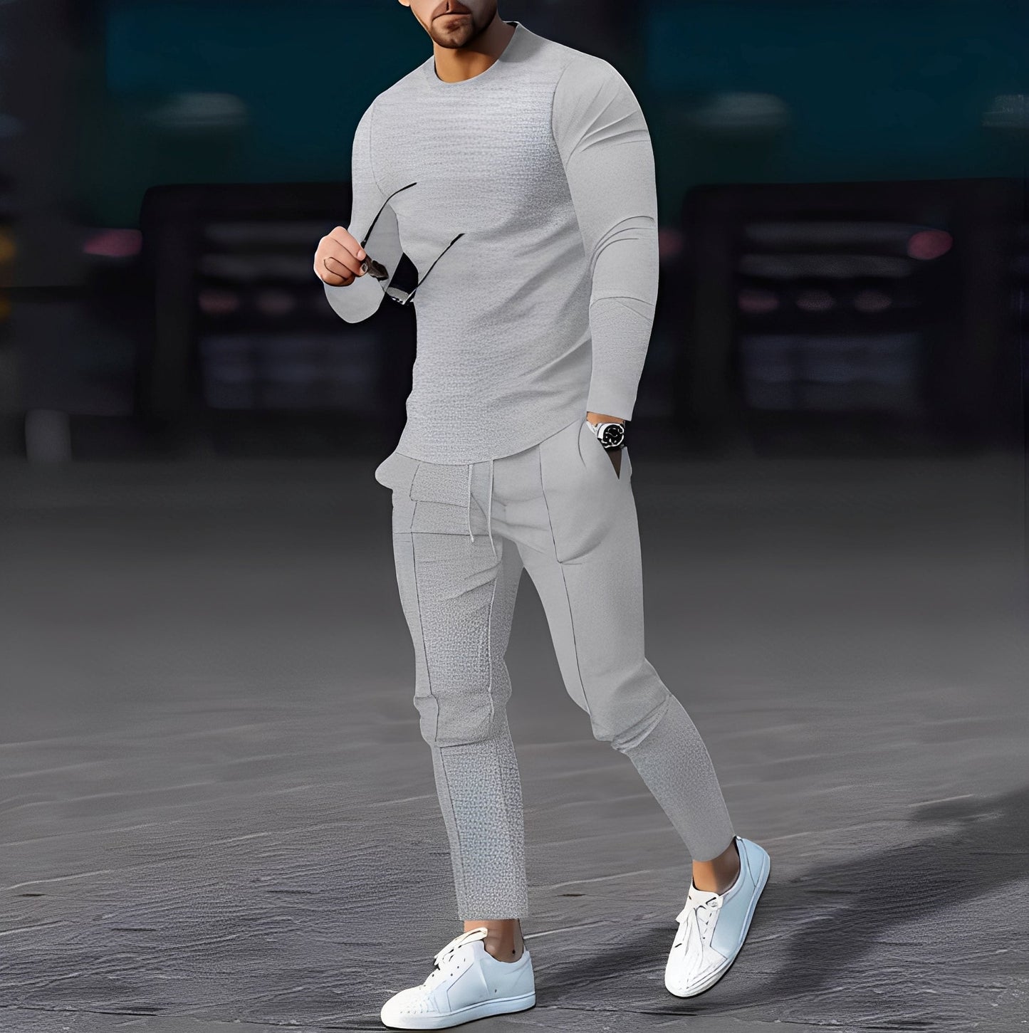 Dillan - Męski swobodny zestaw Slim-Fit z tkaniny waflowej