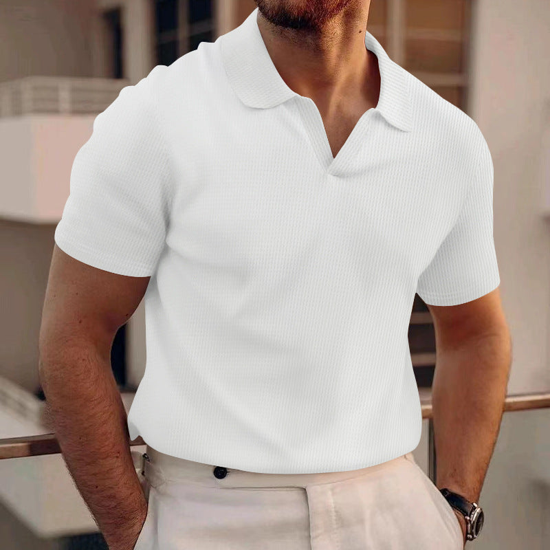 David - Prosty męski t-shirt polo z waflowej tkaniny