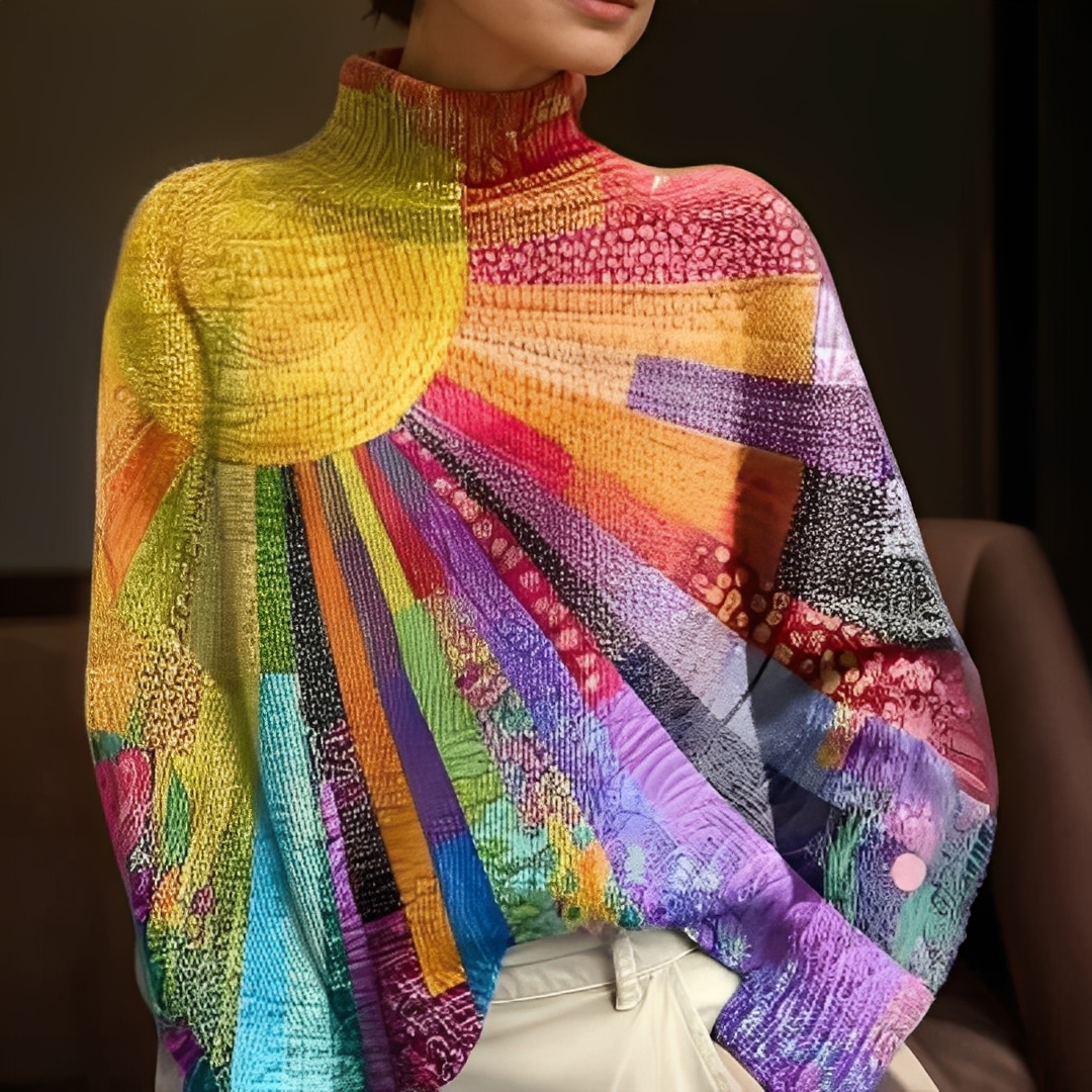 Agatine - Kolorowy sweterek z golfem dla kobiet