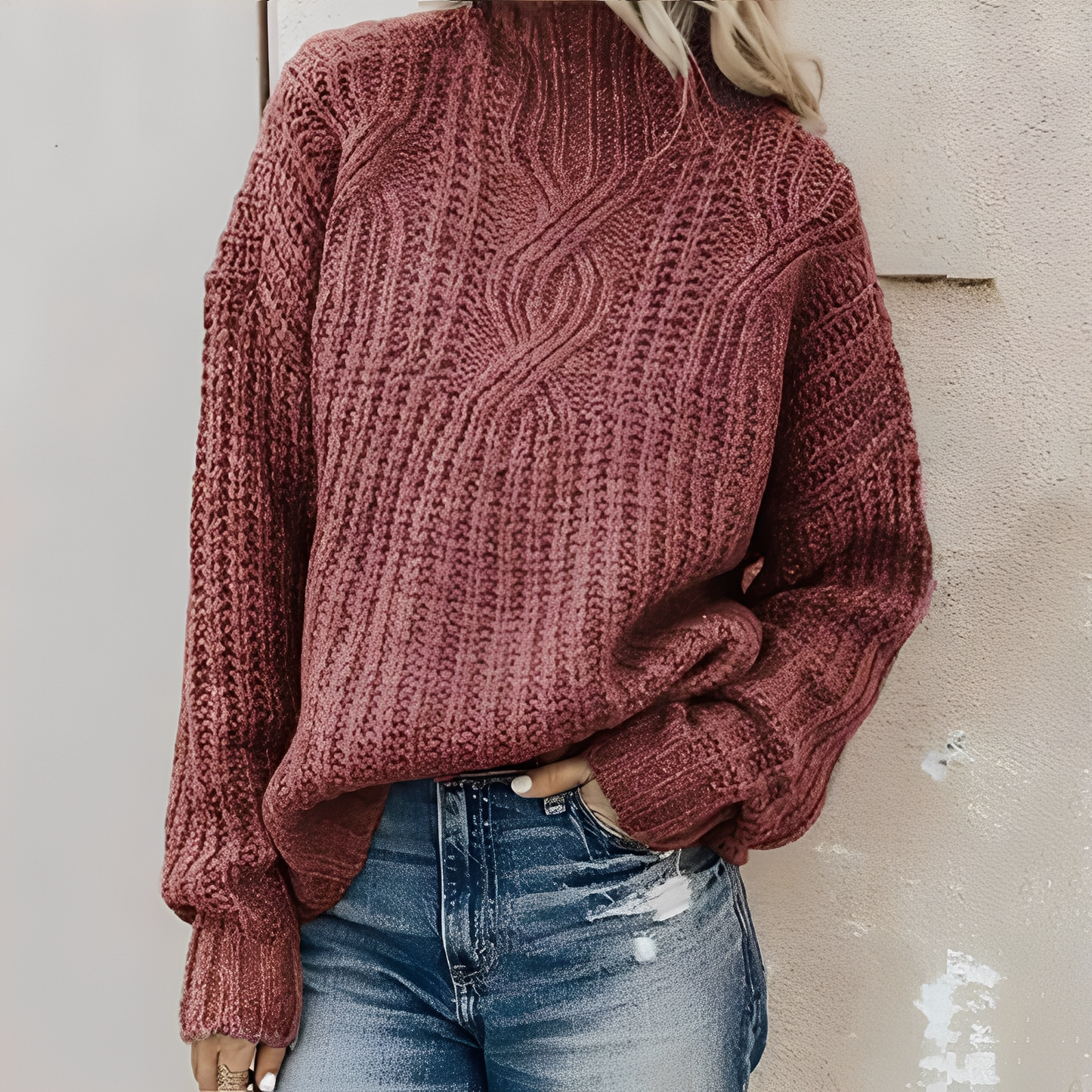 Colleen - Luźny damski sweter z wysokim kołnierzem
