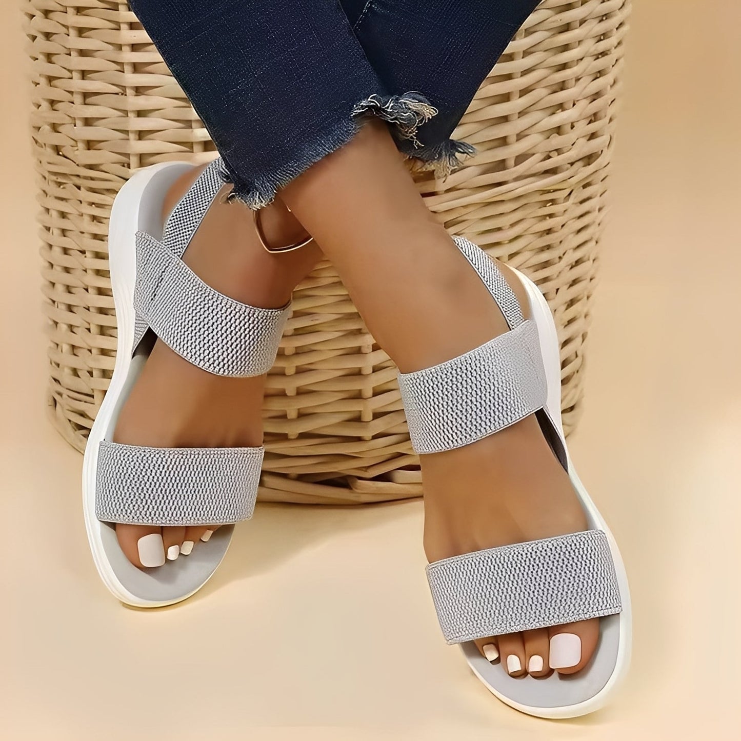 Jessika - Damskie luźne sandały z płaską podeszwą z Flyknit