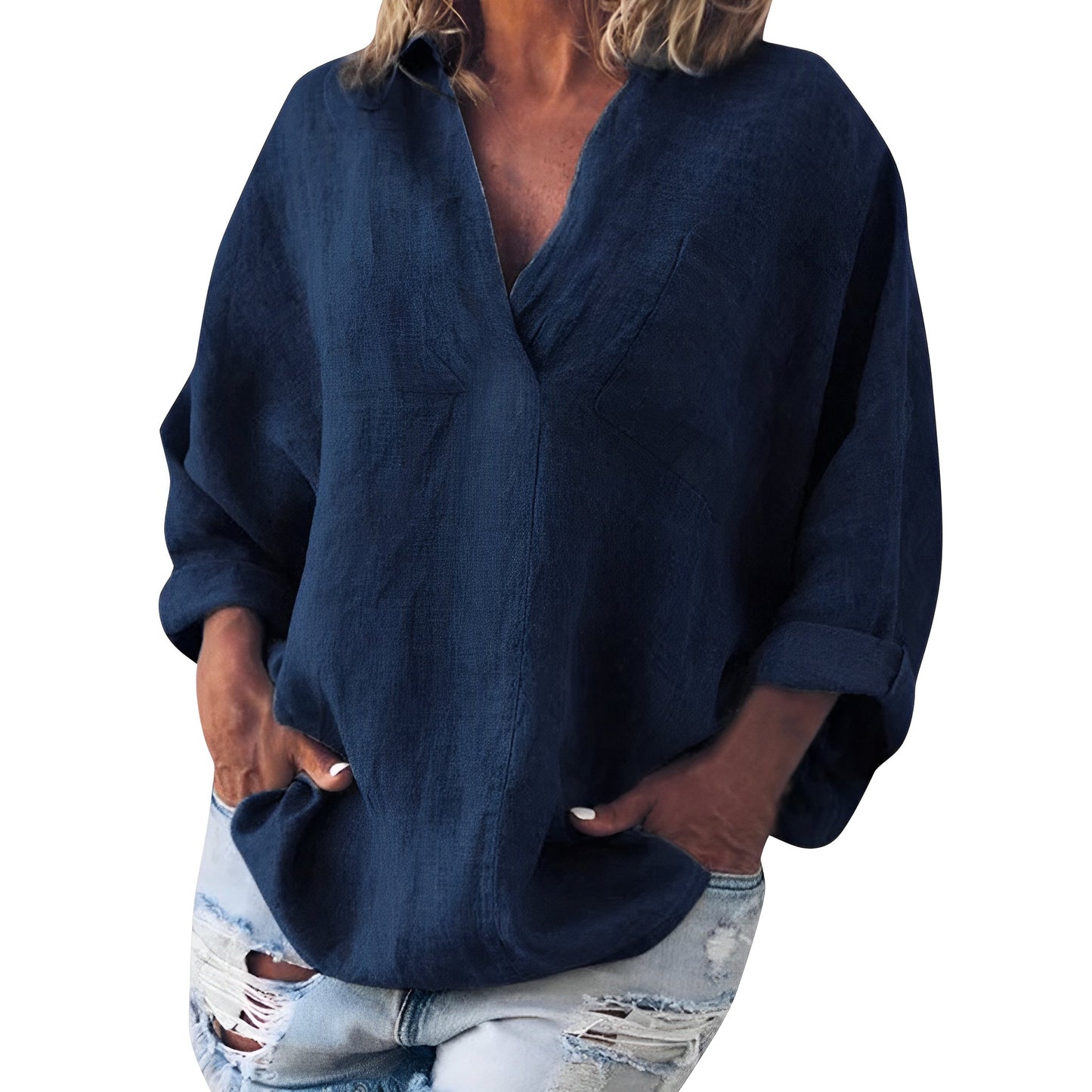 Pamella - Stylowy, luźny T-shirt z długim rękawem