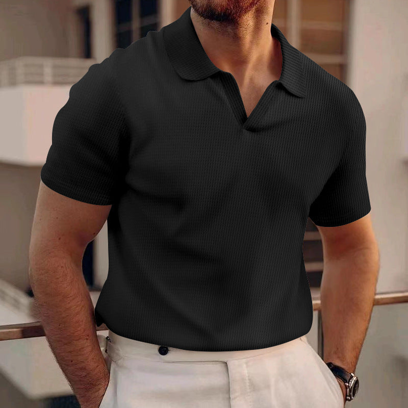 David - Prosty męski t-shirt polo z waflowej tkaniny