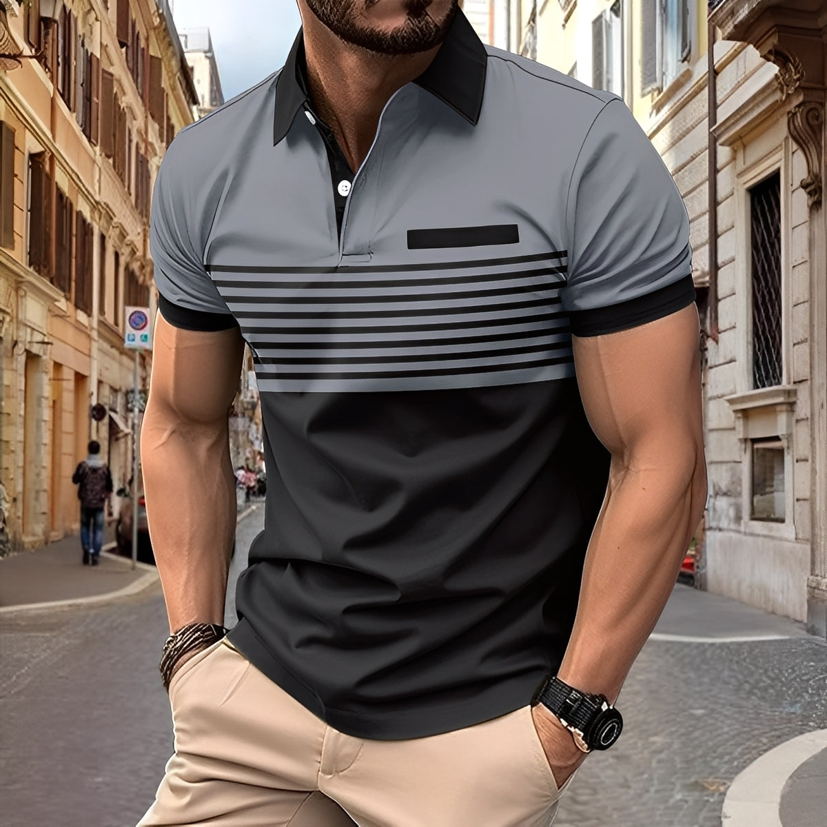 Derryl - Stylowa, w paski męska koszulka polo
