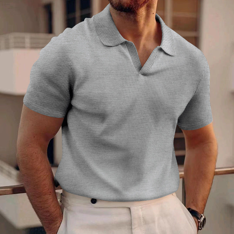 David - Prosty męski t-shirt polo z waflowej tkaniny