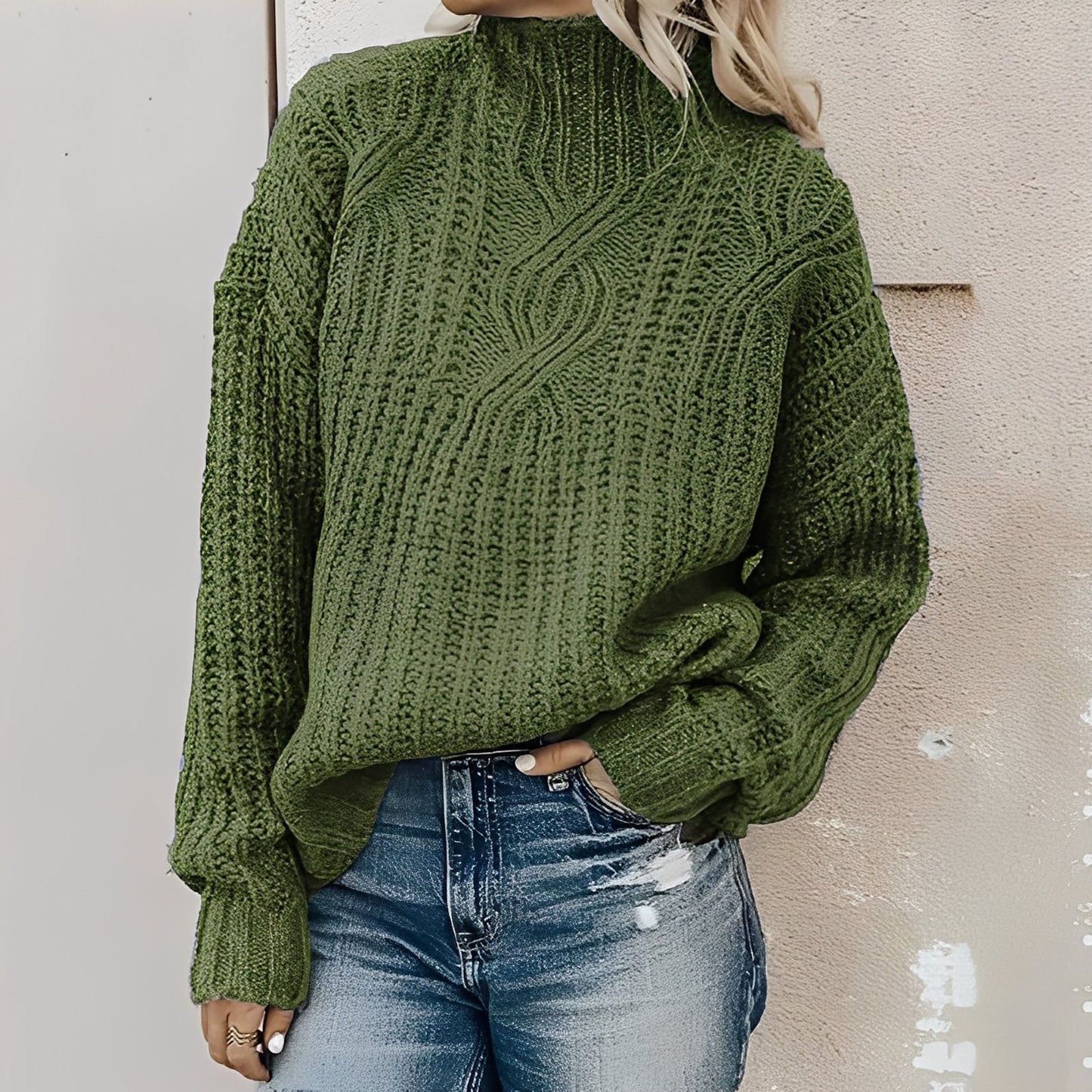 Colleen - Luźny damski sweter z wysokim kołnierzem