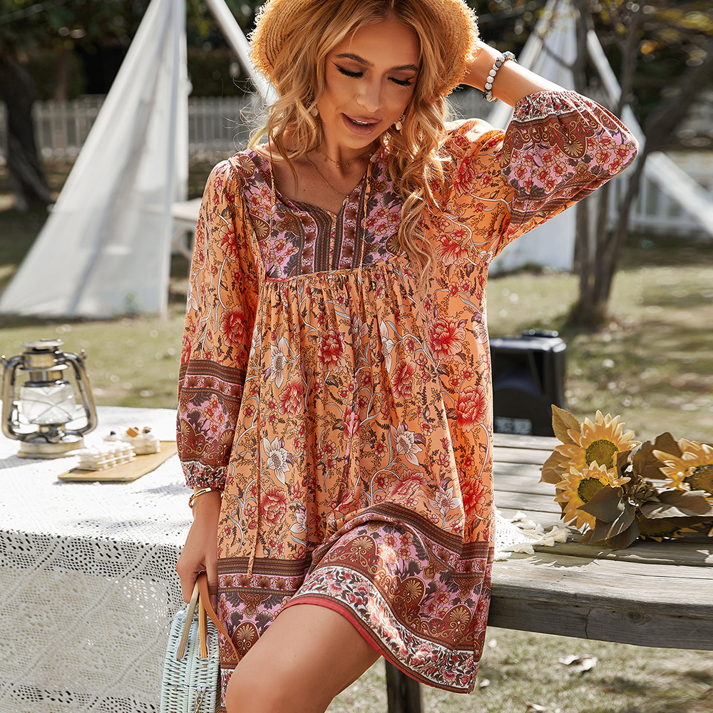 Mirabelle - Swobodna boho sukienka z wiązaniem dla kobiet