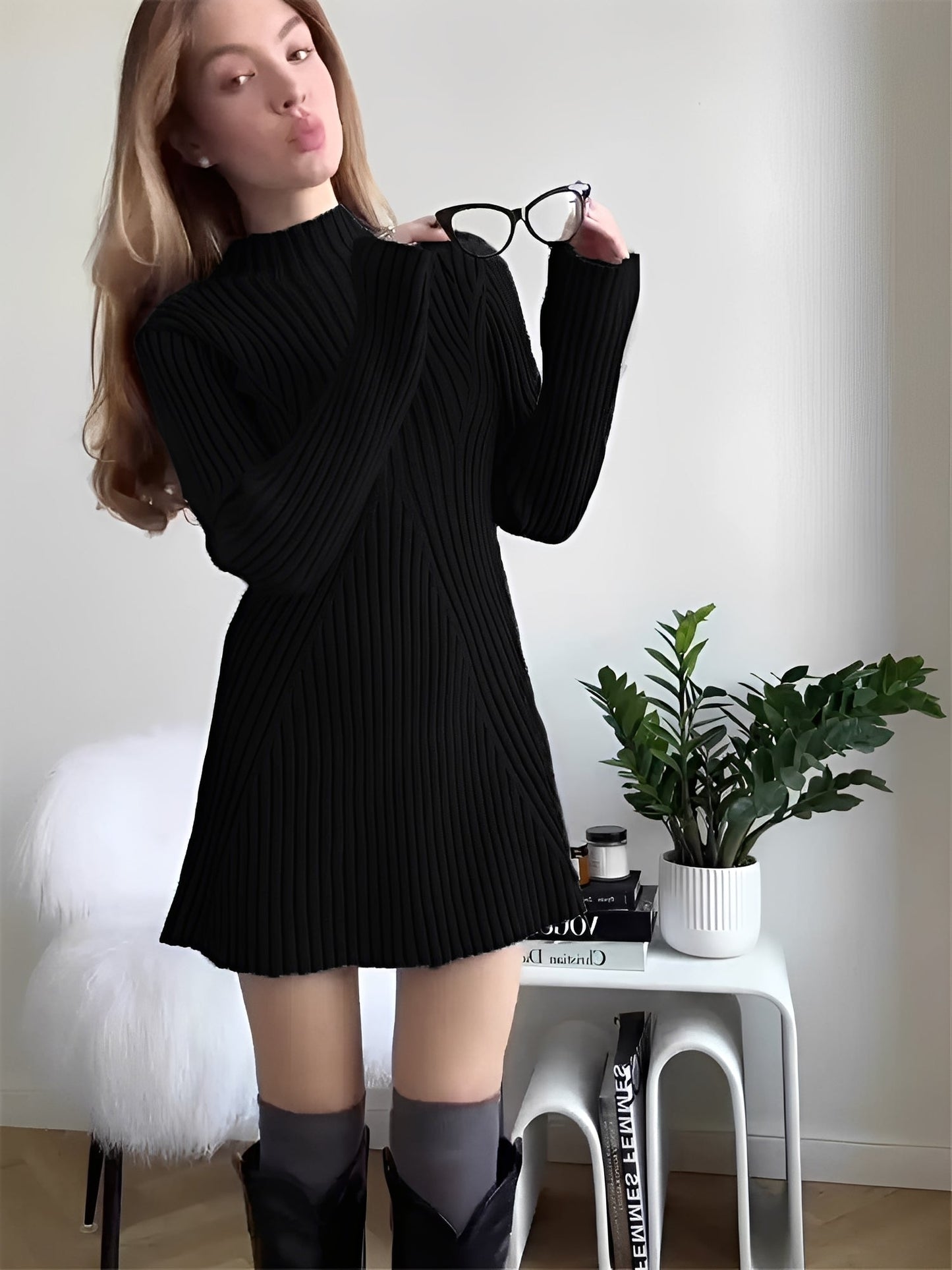 Jazmine - Elegancka dzianinowa sukienka z długim rękawem dla kobiet