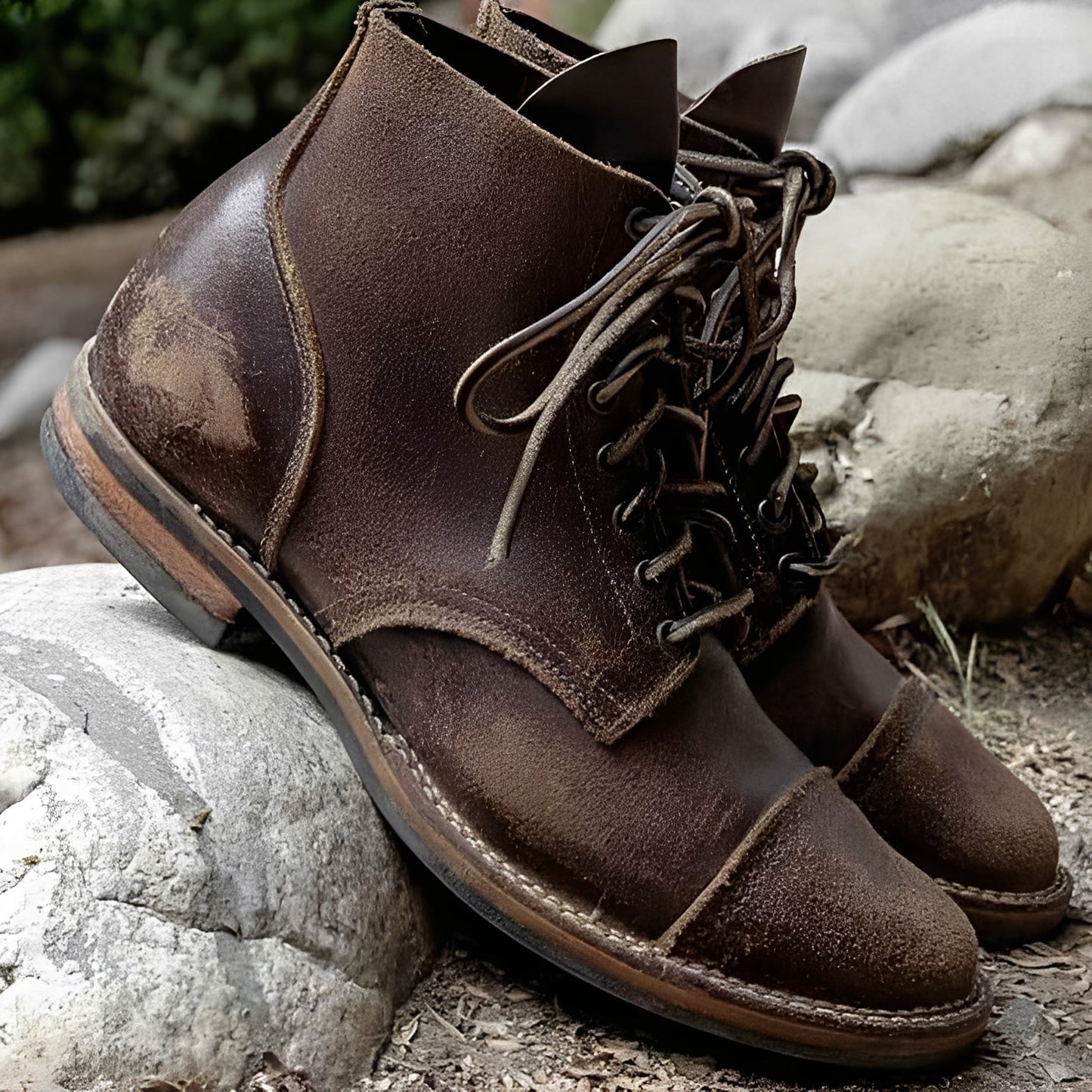 Jaydon - Retro męskie skórzane buty z okrągłym czubkiem