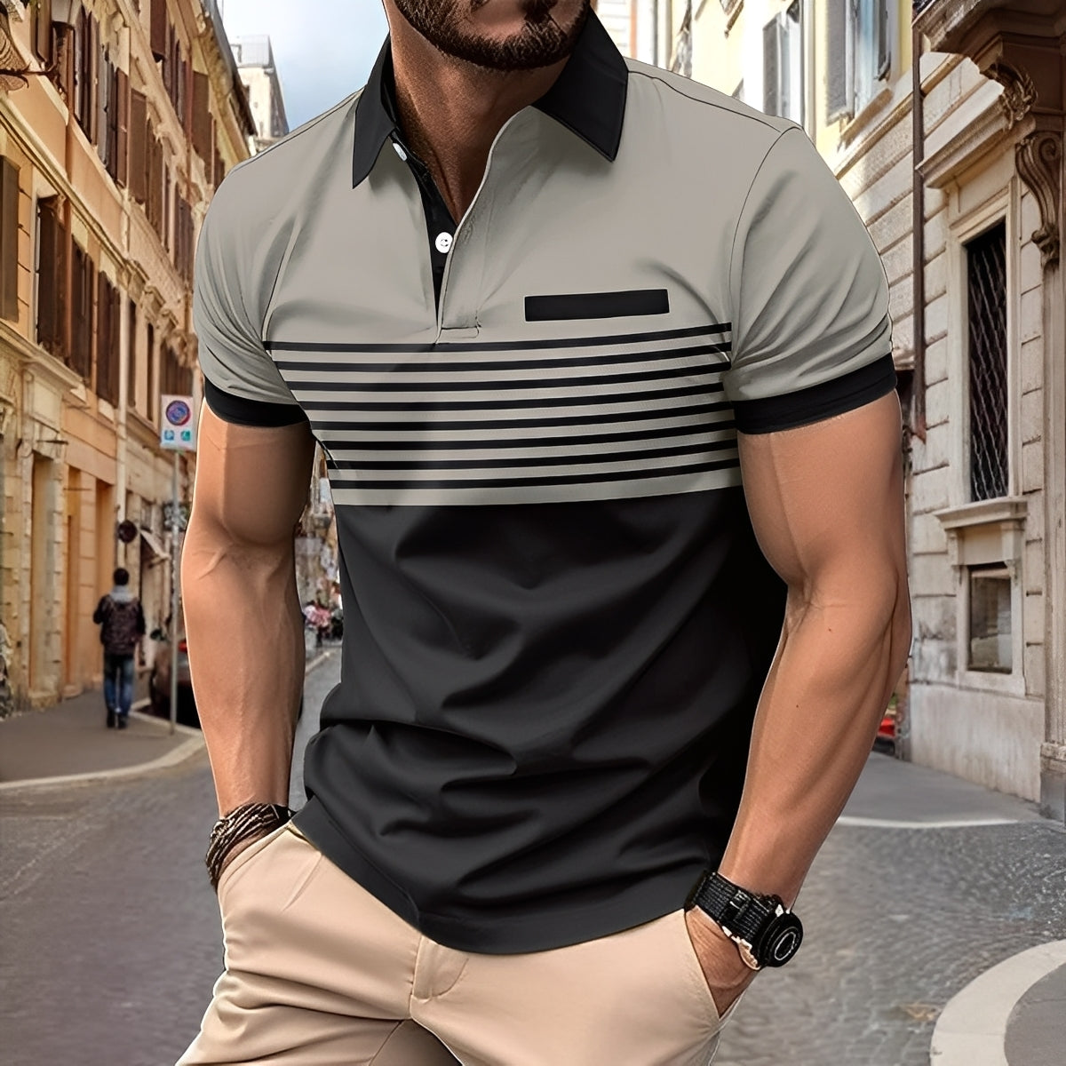 Derryl - Stylowa, w paski męska koszulka polo