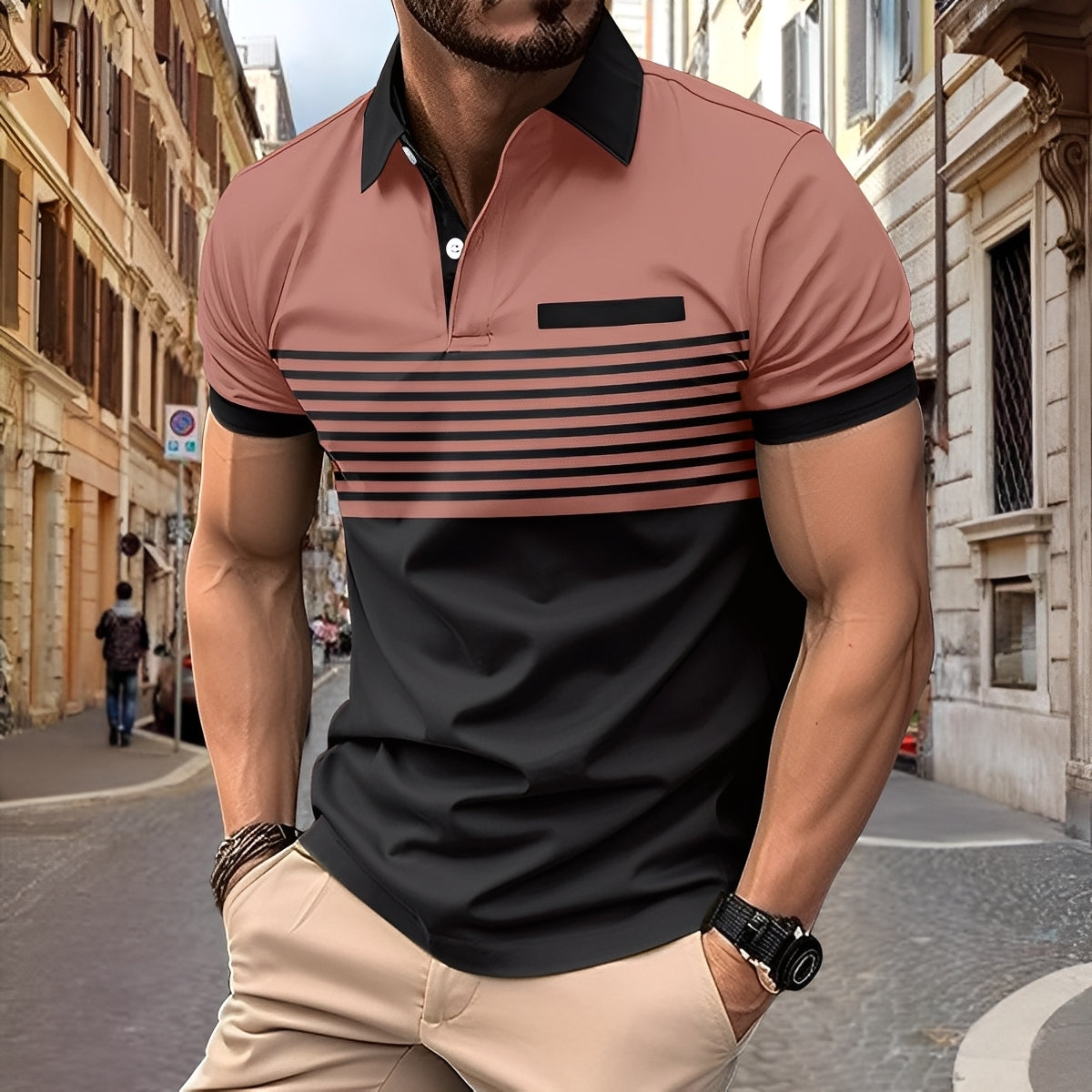 Derryl - Stylowa, w paski męska koszulka polo