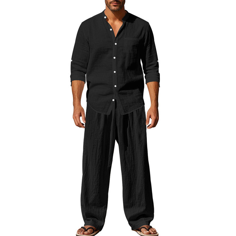 Gerald - Practical set of a long-sleeved shirt and trousers for men