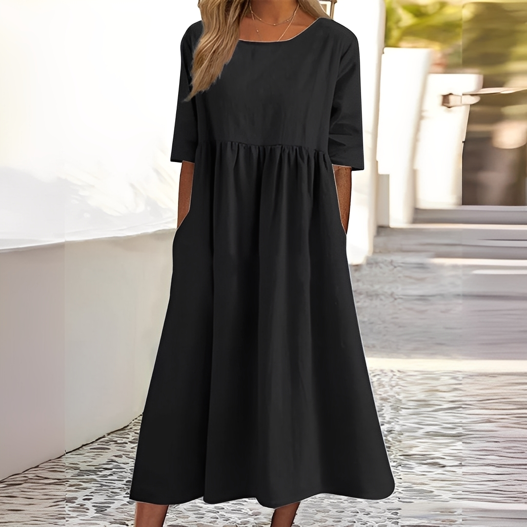 Sylvette - Bawełniana sukienka damska z okrągłym dekoltem