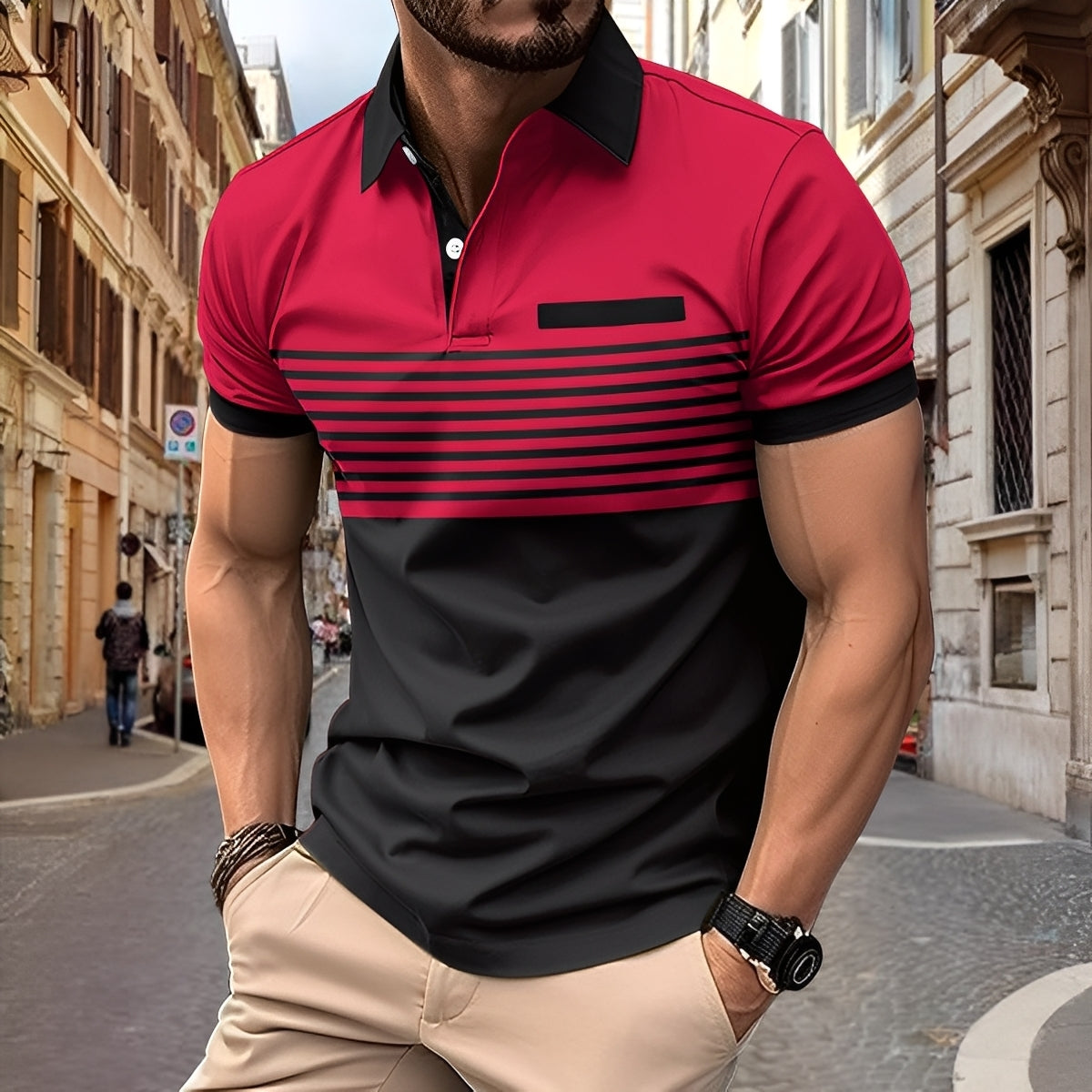 Derryl - Stylowa, w paski męska koszulka polo