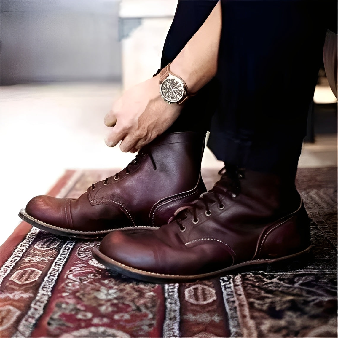 Jaydon - Retro męskie skórzane buty z okrągłym czubkiem