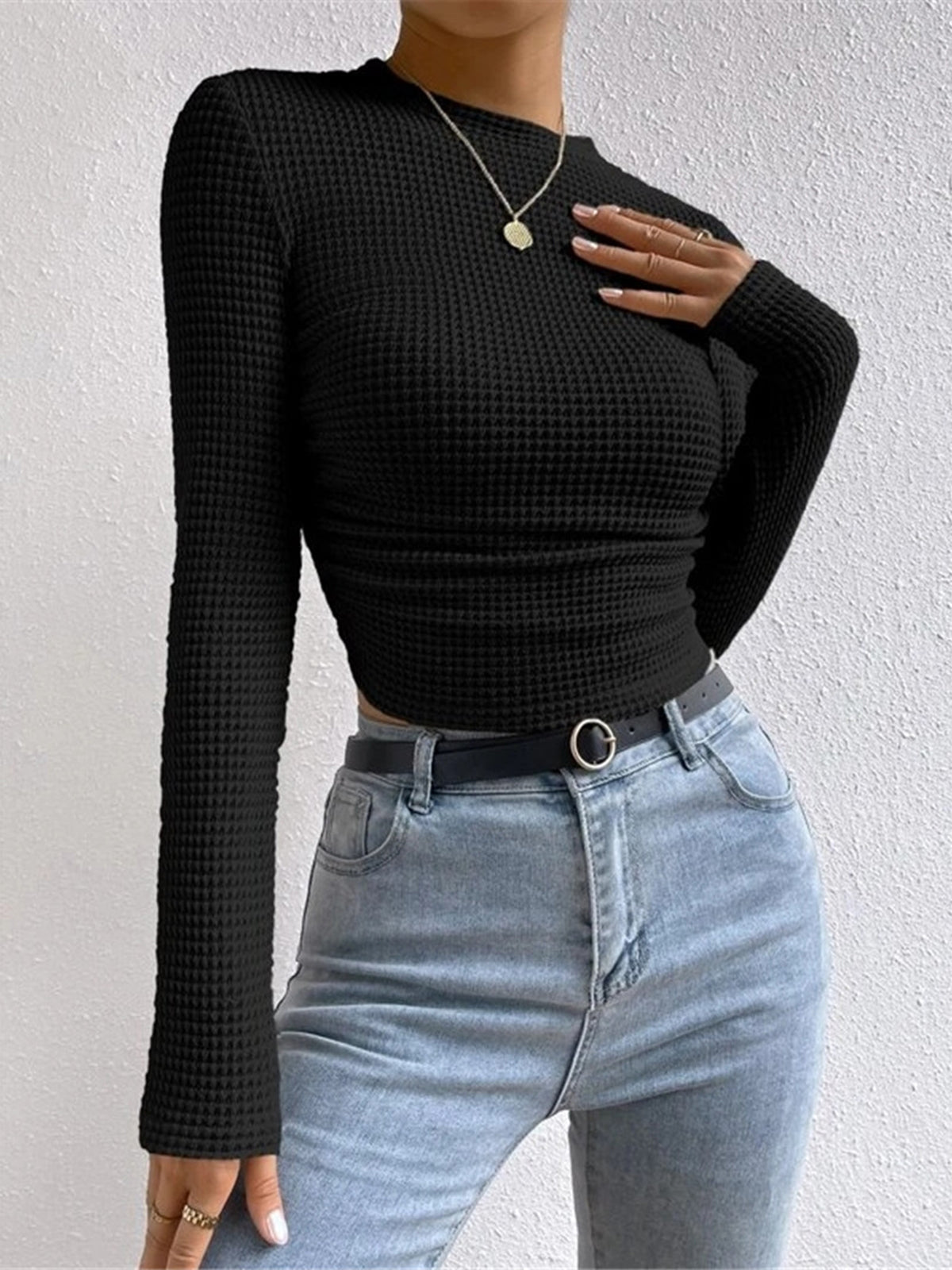 Tessa – Waffelstrick Slim-Pullover
