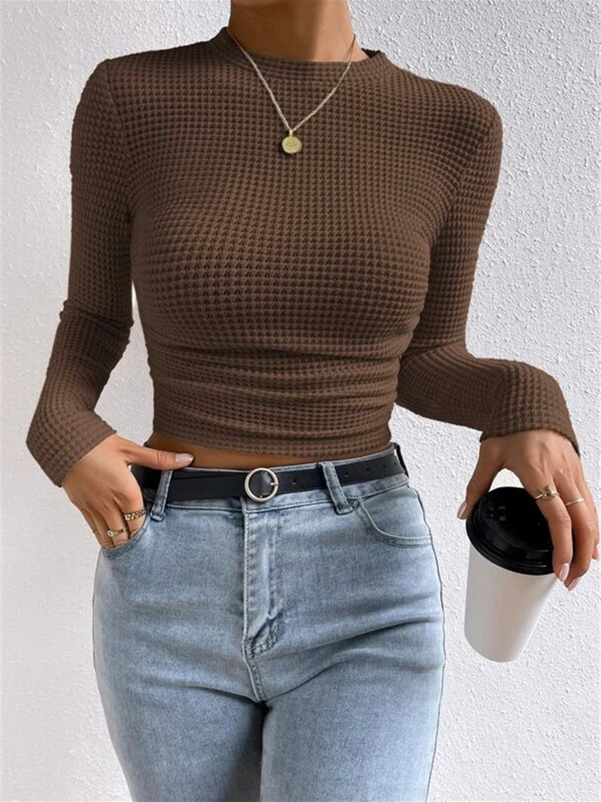 Tessa – Waffelstrick Slim-Pullover
