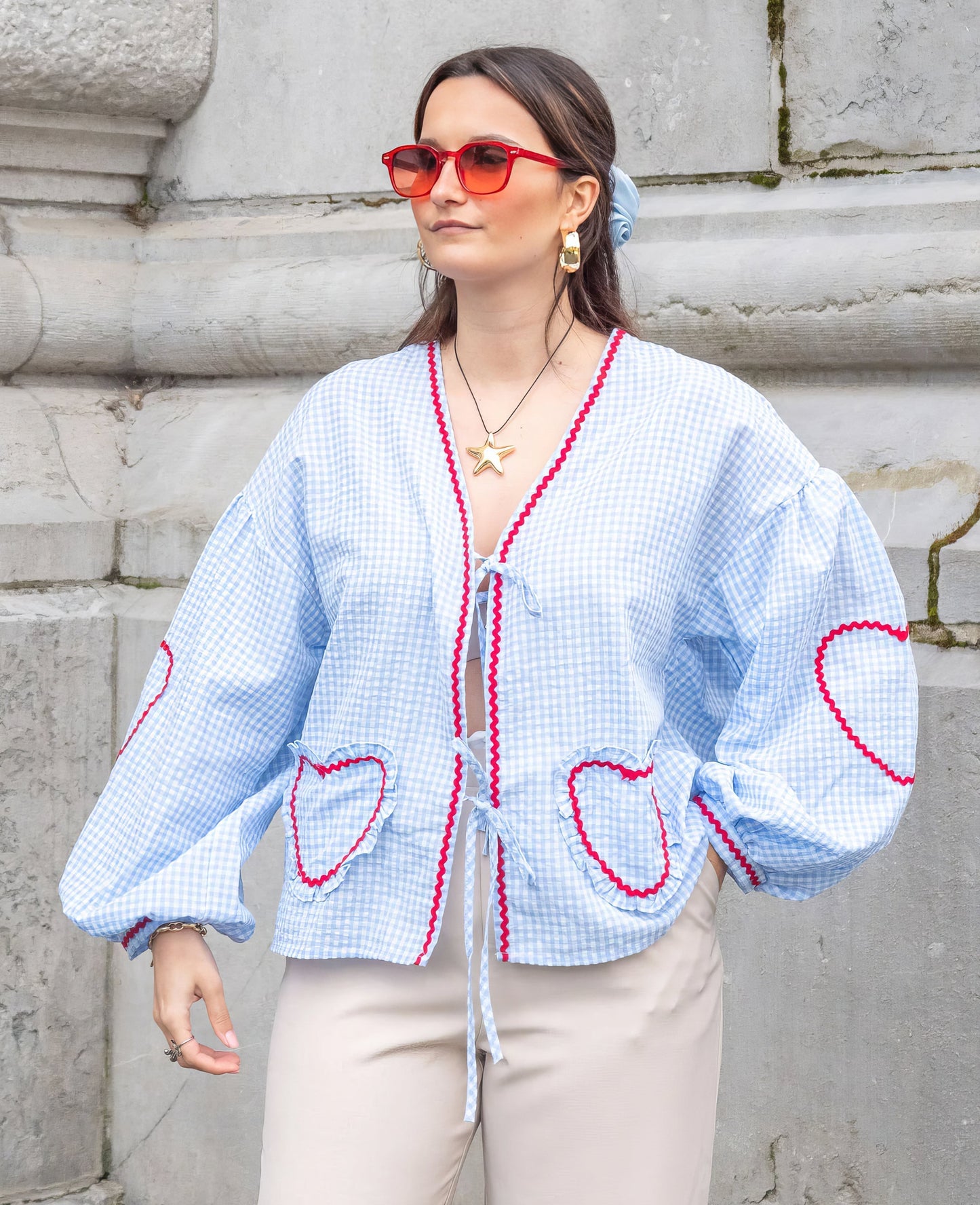 Claudia – Bluzka Gingham z Kokardą