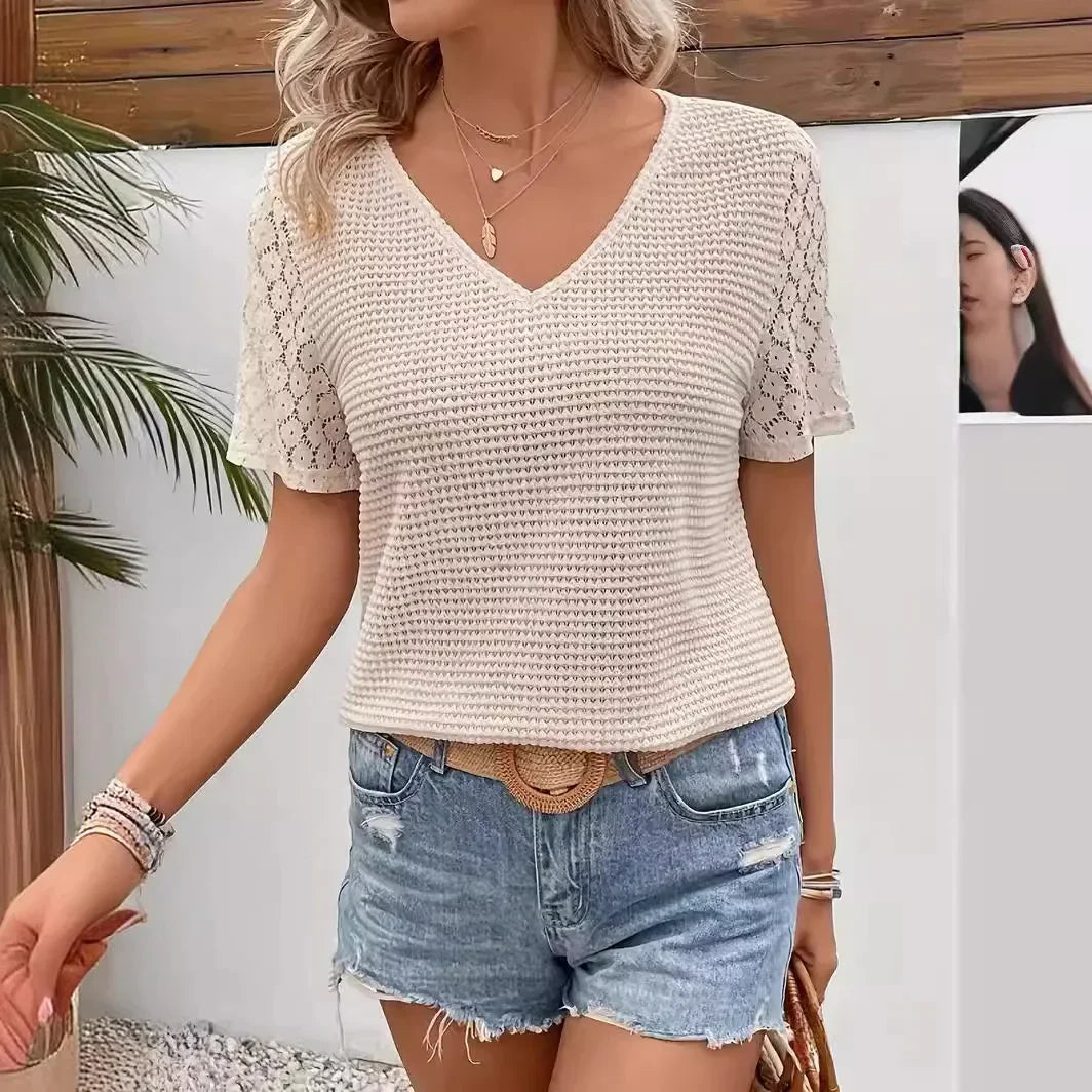 Shirley - Modny letni koronkowy T-shirt damski