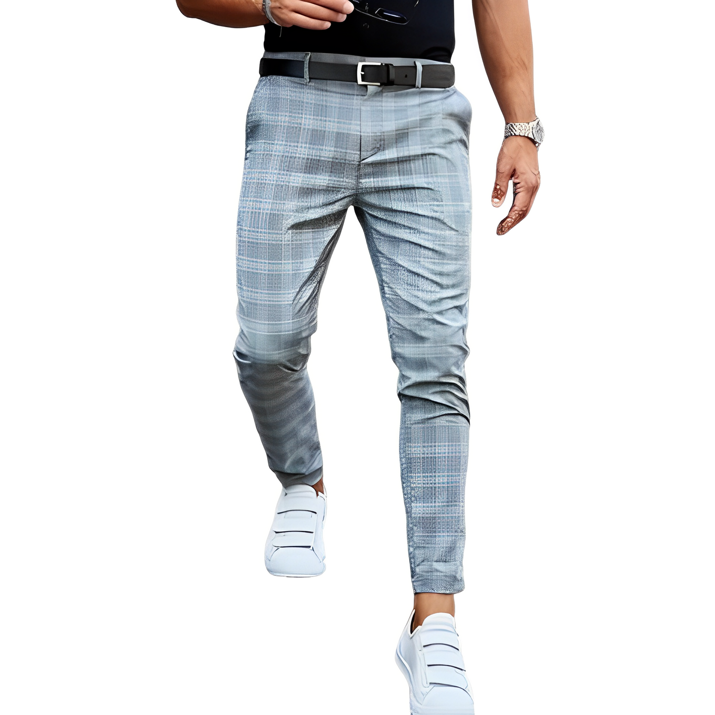 Deacon - Męskie wygodne spodnie Slim-Fit w kratkę