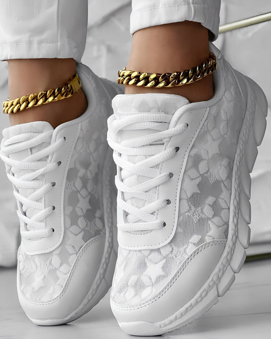 Elisabeth - Luźne, lekkie sportowe buty z kwiatowym wzorem dla pań