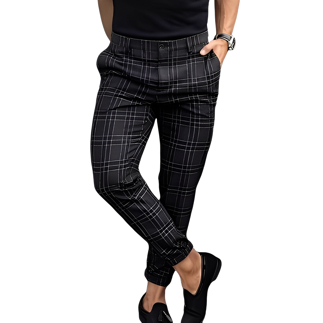 Deacon - Męskie wygodne spodnie Slim-Fit w kratkę
