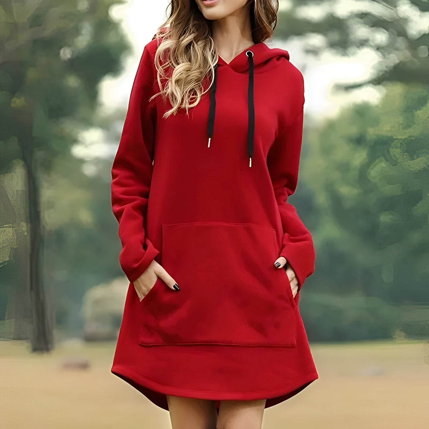 Lorraine - Luzna długa sukienka z kapturem dla kobiet