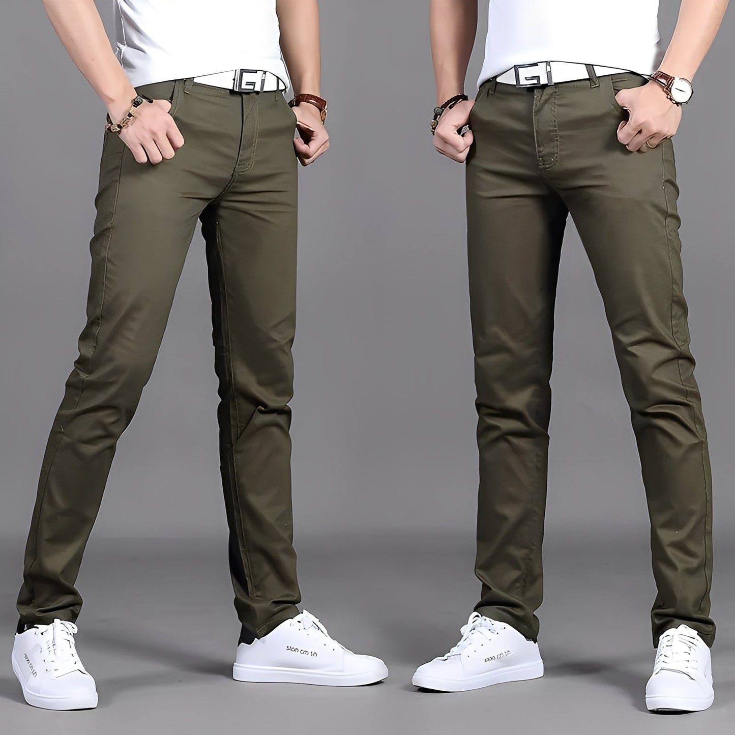 Russell - Męskie szerokie, zwężane spodnie chinos