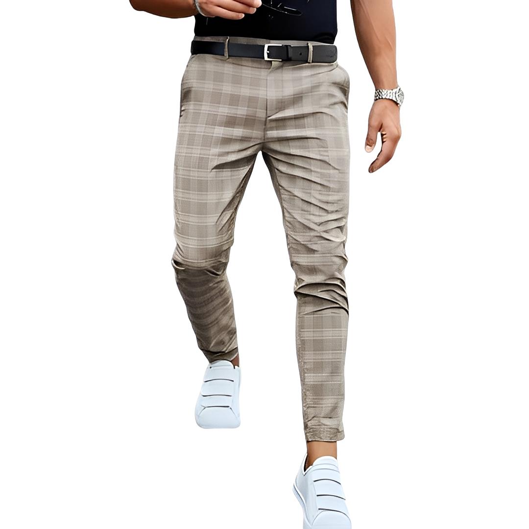 Deacon - Męskie wygodne spodnie Slim-Fit w kratkę