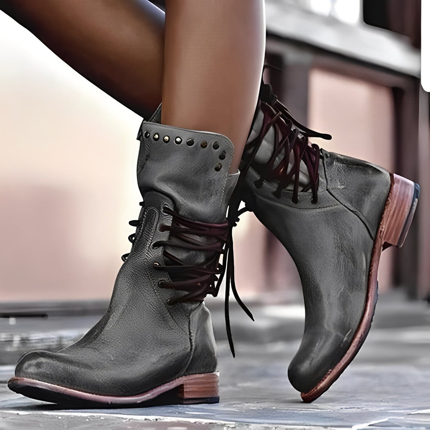Lenora - Retro skórzane damskie buty na niskim obcasie