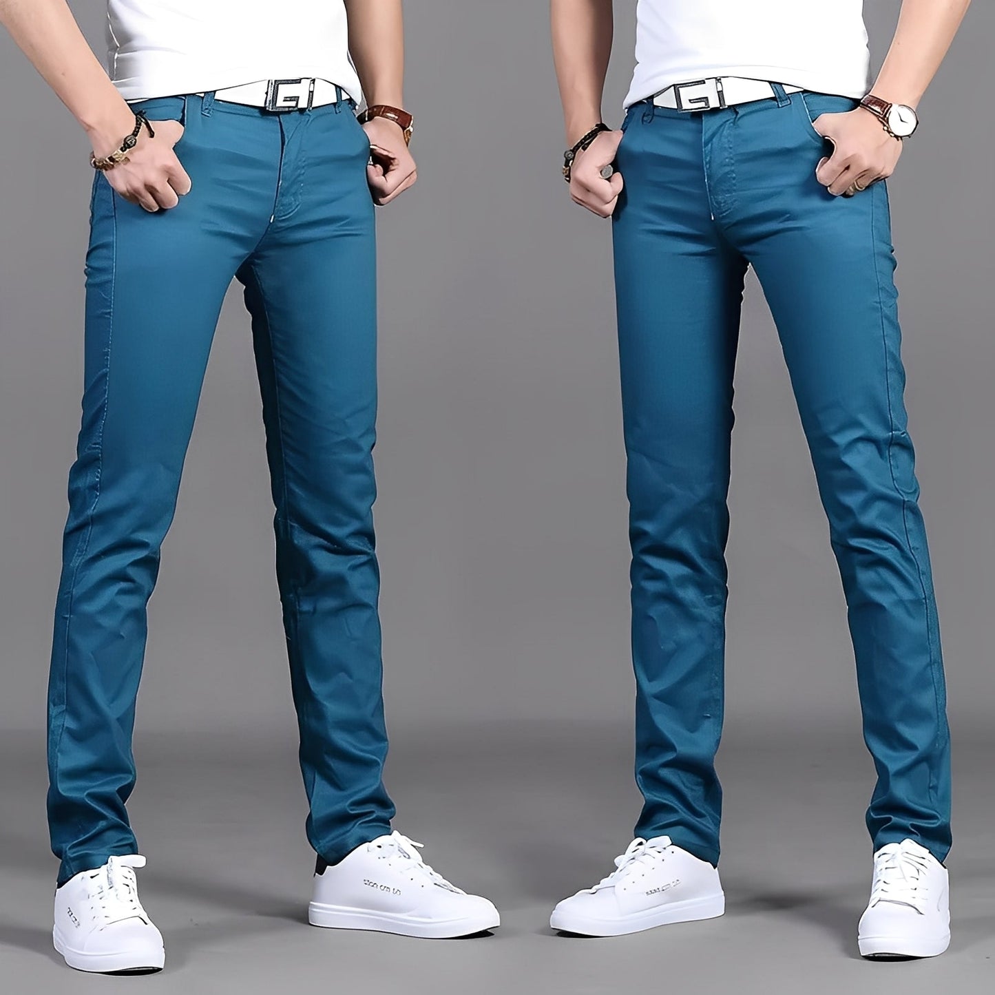 Russell - Męskie szerokie, zwężane spodnie chinos