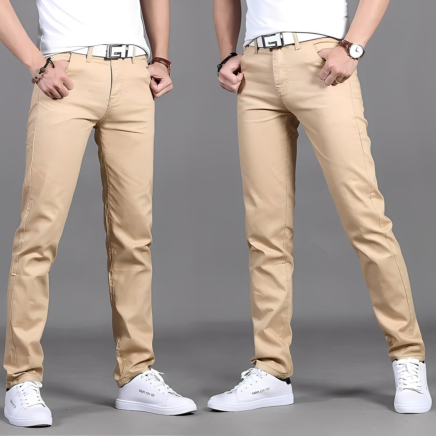 Russell - Męskie szerokie, zwężane spodnie chinos