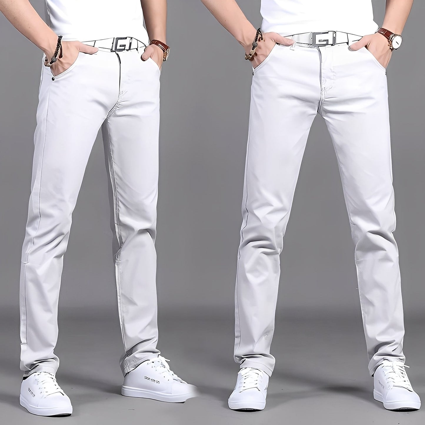 Russell - Męskie szerokie, zwężane spodnie chinos