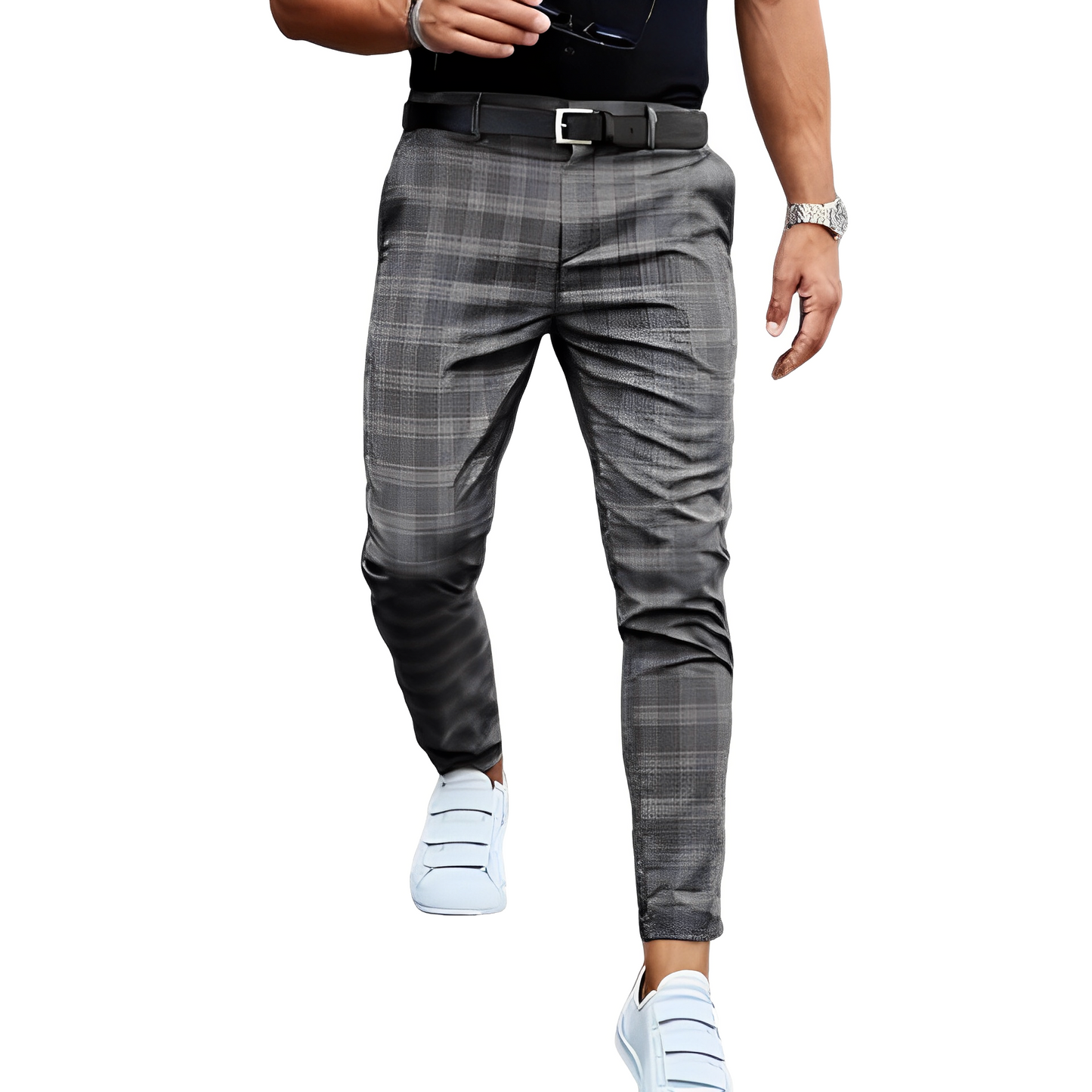 Deacon - Męskie wygodne spodnie Slim-Fit w kratkę