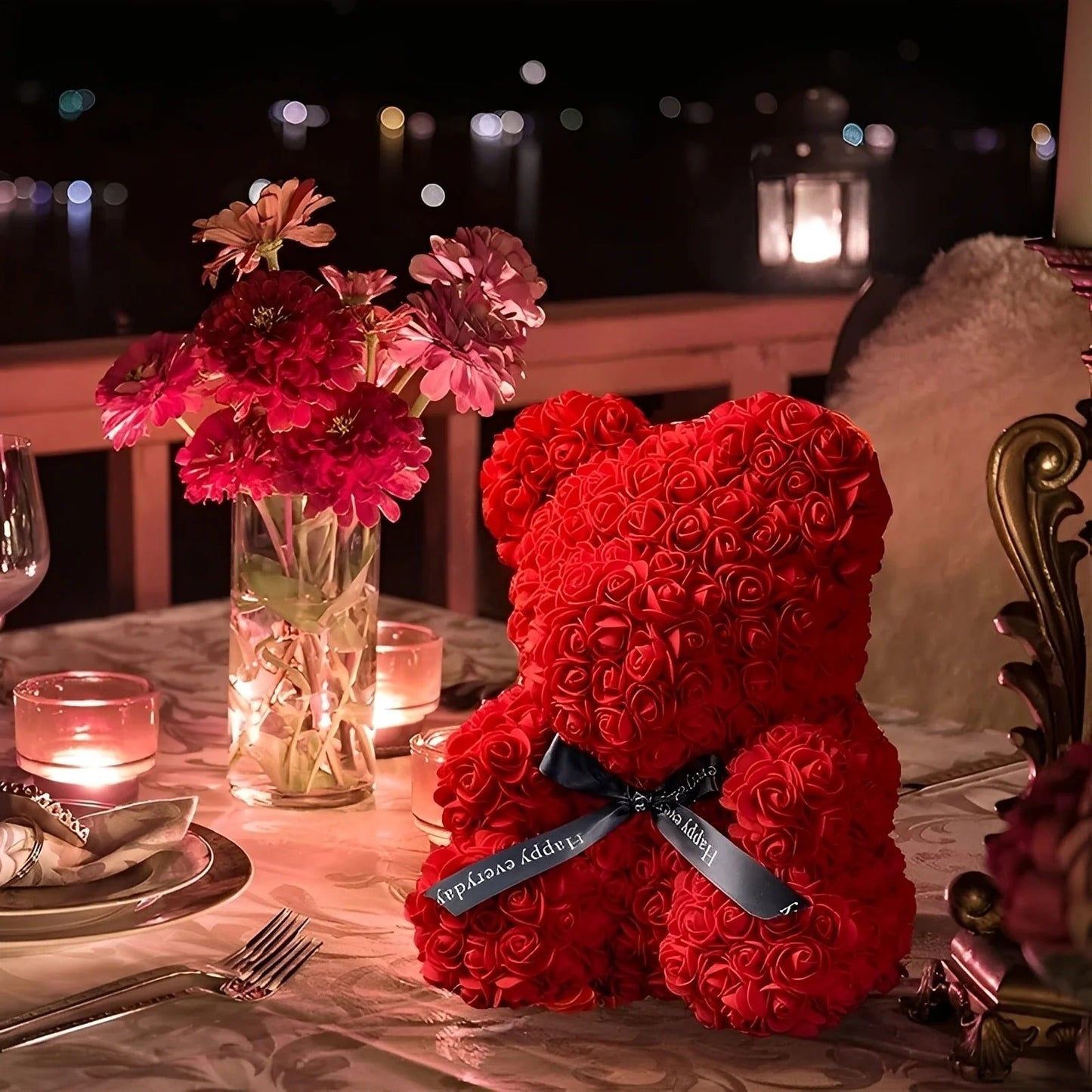 Teddie - Miś z Róż z LED-owym Pudełkiem na Walentynki