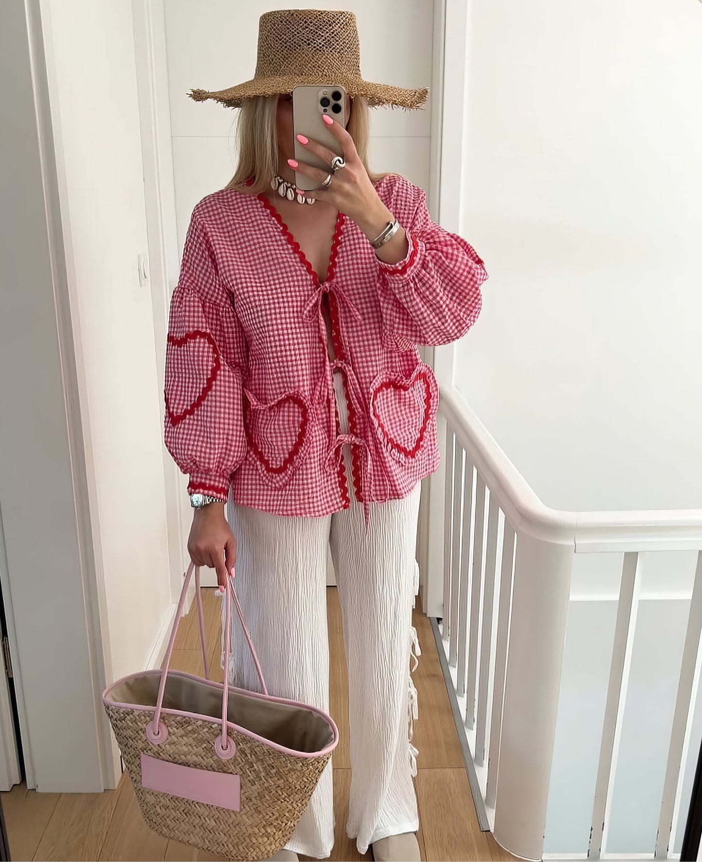 Claudia – Bluzka Gingham z Kokardą