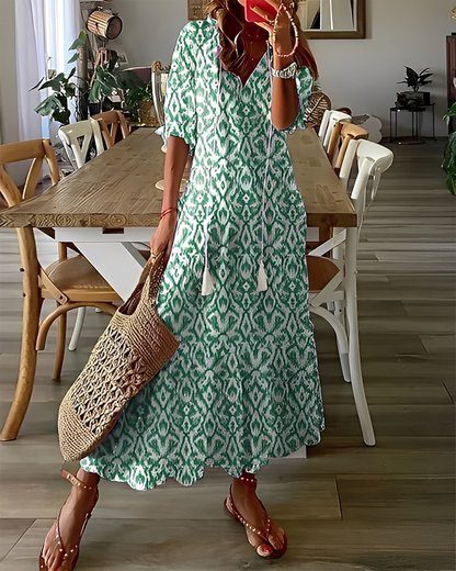 Domitille - Elegancka sukienka z dekoltem V, luźna dla kobiet