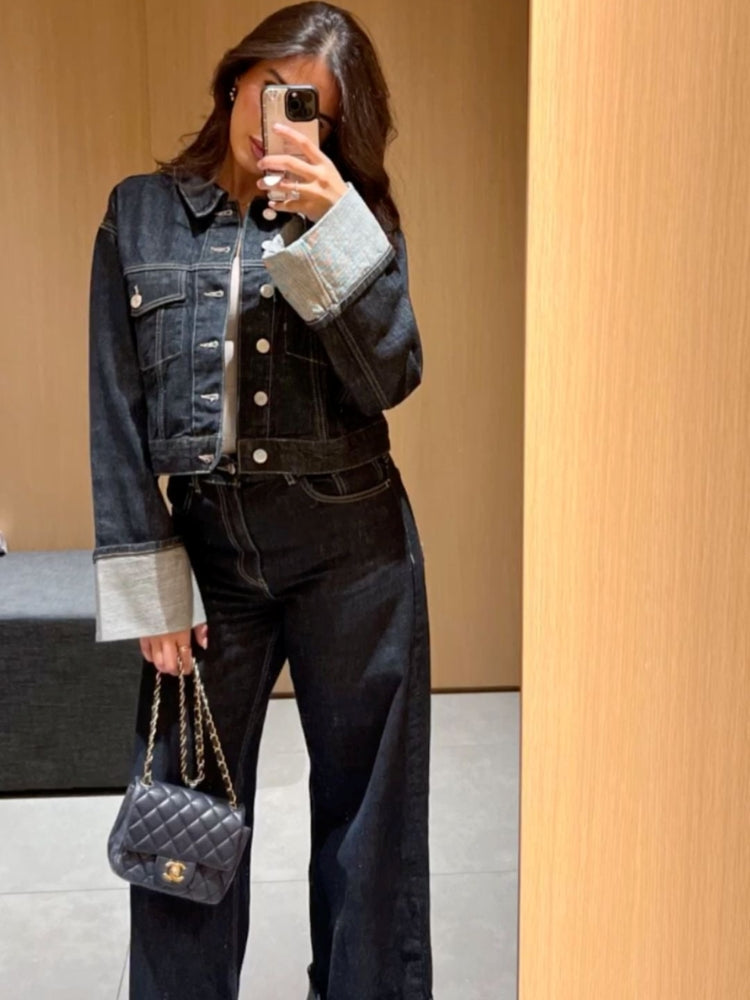 Clara – Zestaw Denim z Kurtką Trucker & Dżinsami z Wysokim Stanem