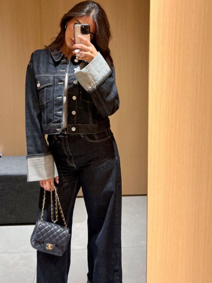 Clara – Zestaw Denim z Kurtką Trucker & Dżinsami z Wysokim Stanem