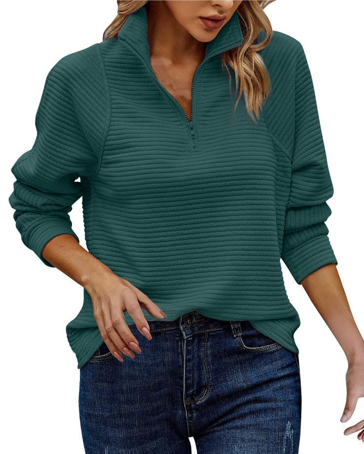 Zinnia - Damski sweter w paski z zamkiem