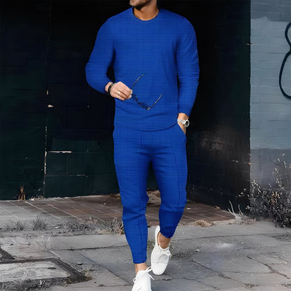 Dillan - Męski swobodny zestaw Slim-Fit z tkaniny waflowej