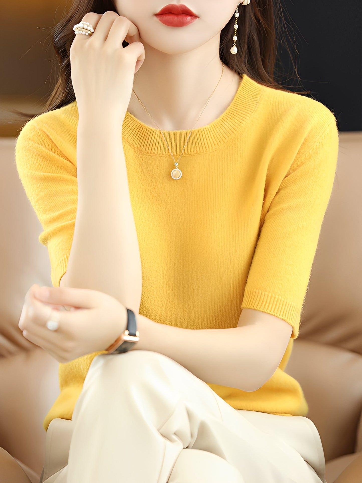 Blandine - Sweter damski z krótkimi rękawami