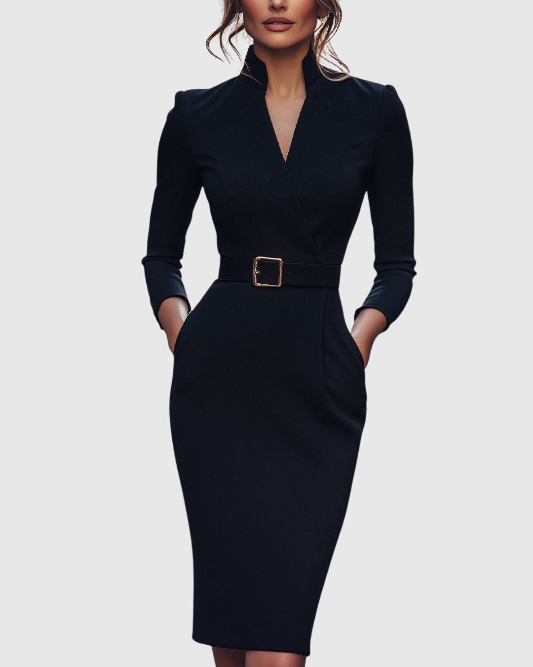Lara – Chic Sukienka Midi z Krzyżowym Kołnierzem