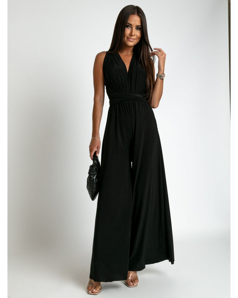 FlairFashion - Sleeveless Jumpsuit with V-Neckline