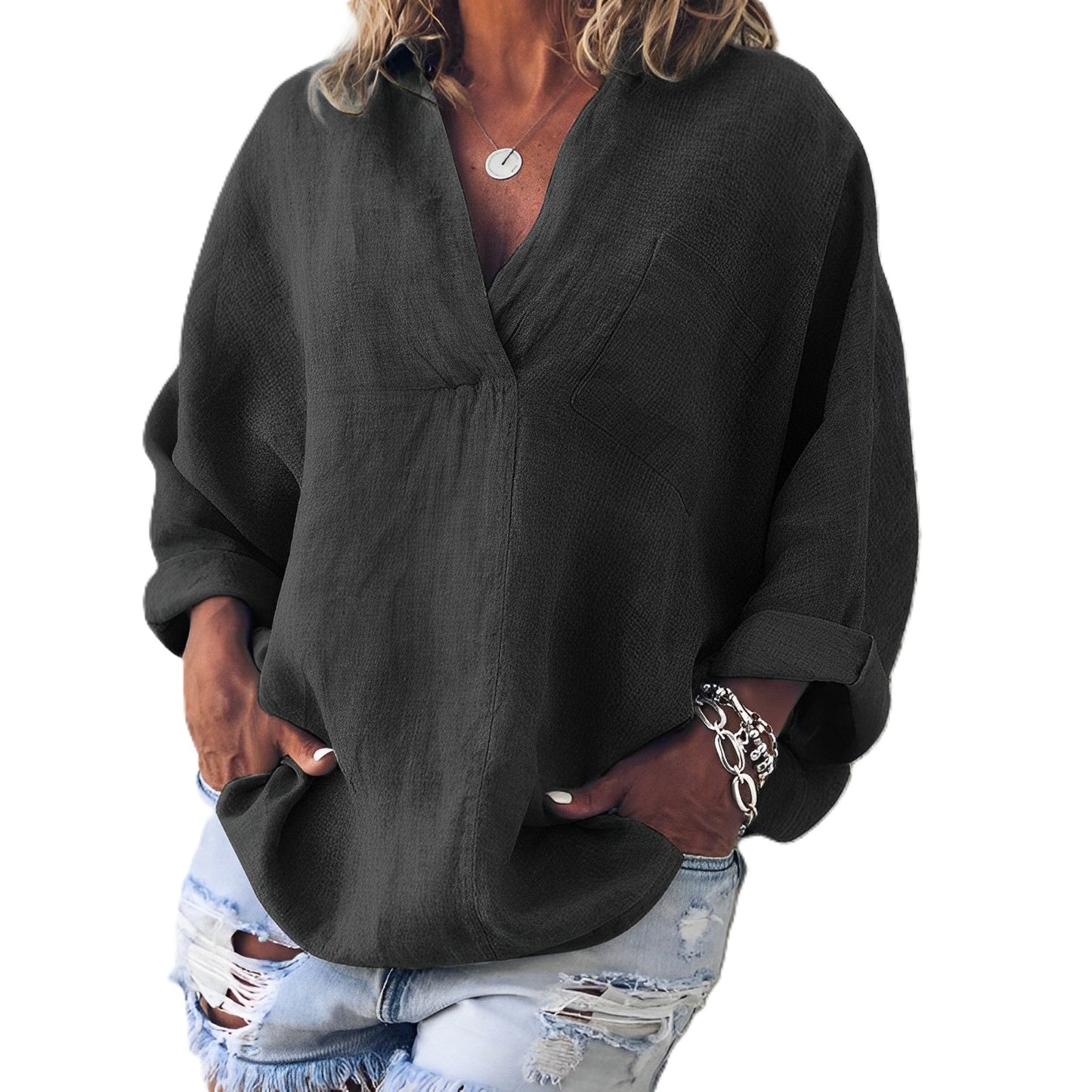 Pamella - Stylowy, luźny T-shirt z długim rękawem