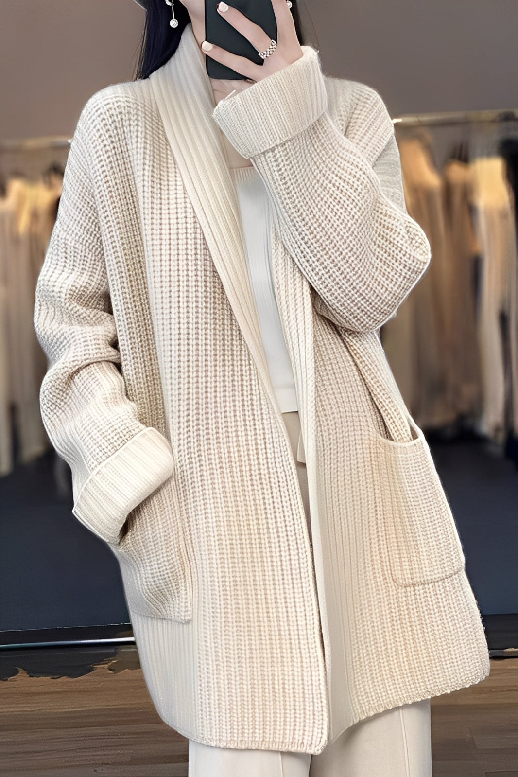 Suzanna - Elegancki, długi kardigan damski