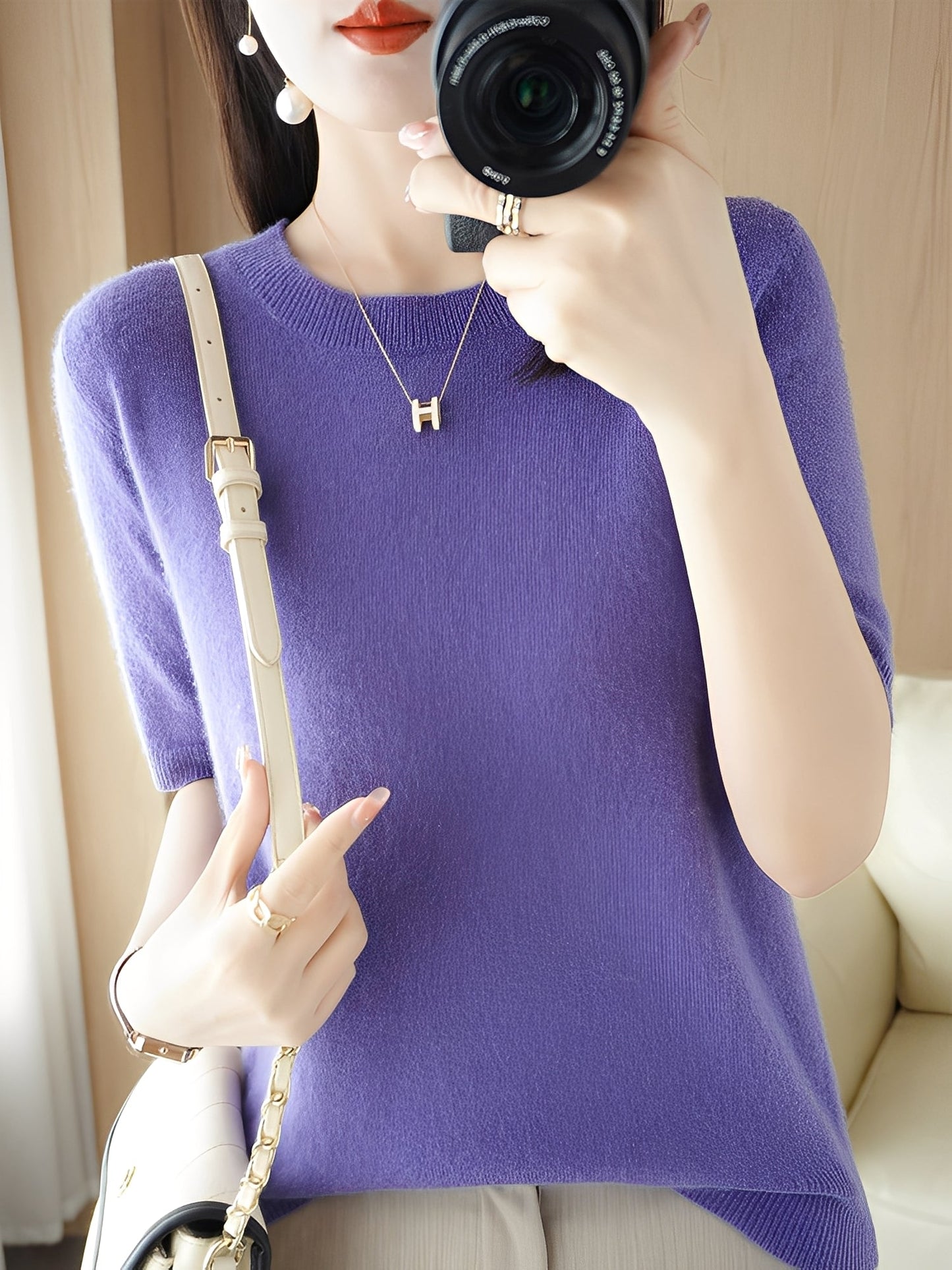 Blandine - Sweter damski z krótkimi rękawami